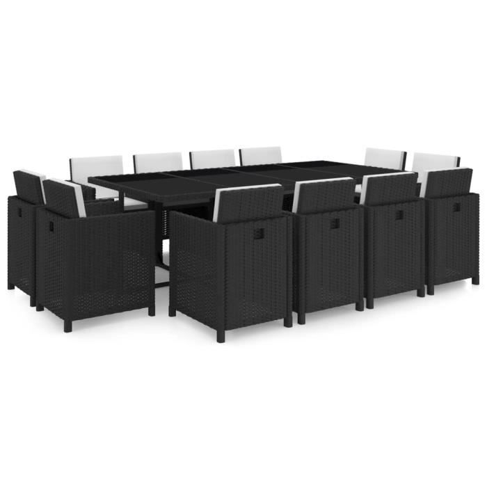 vidaXL Salon de jardin 13 pcs avec coussins Résine tressée Noir
