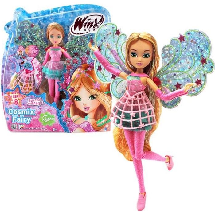 Flora | Cosmix Fairy | Winx Club | Poupée à Ailes Holographiques Mobiles