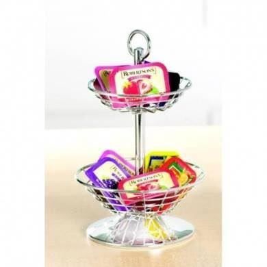 Panier d'étalage chrome 2 niveaux avec anse, pour épices miel beurre confiture