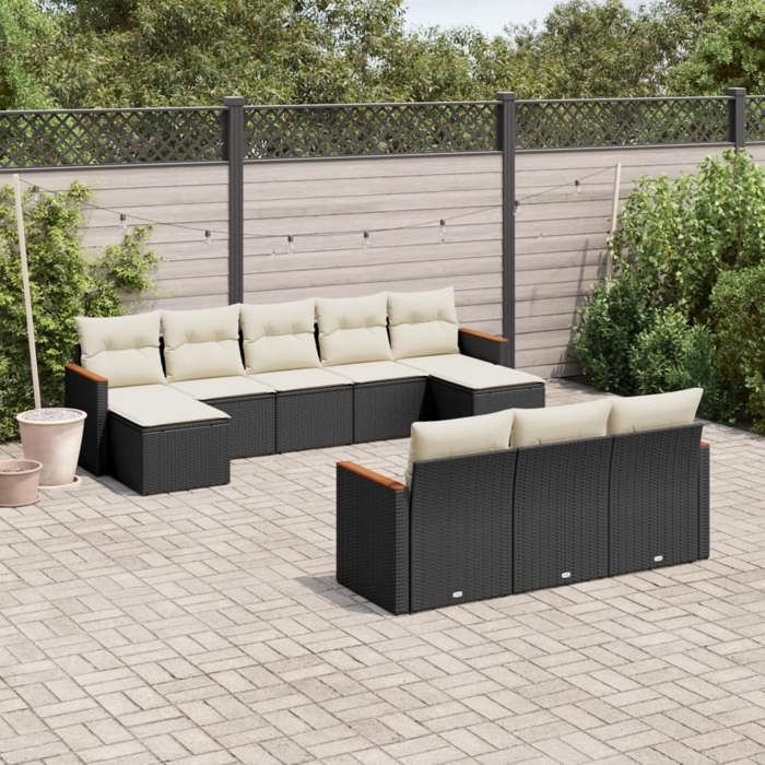 vidaXL Salon de Jardin avec Coussins 10 pcs Canapés de Terrasse Ensemble de Meubles de Patio Mobilier dExtérieur Noir 3226413