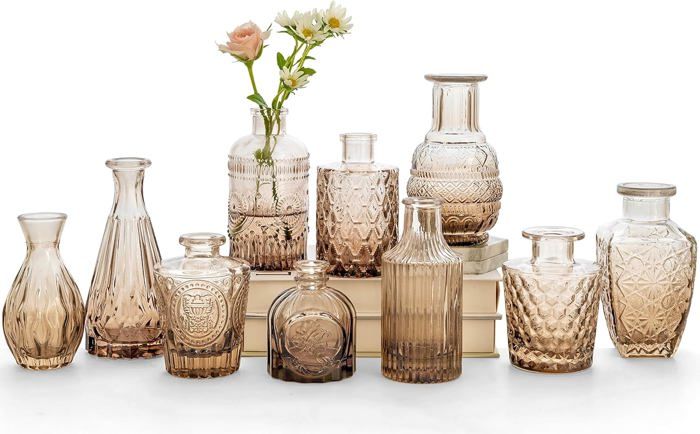 Vase Et Verre à Cocktail Couleur Canneberge/ambre - Lot D'occasion, état Fonctionnel Et Correct