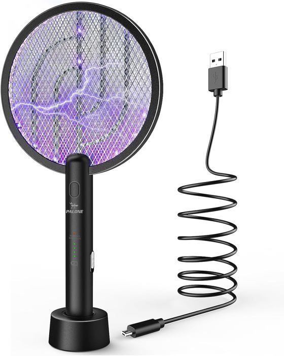 Raquette Anti Moustique Électrique BuzzoXerex 4000V - Rechargeable USB-C, 1800mAh - Mode Auto/Manuel - Base Stable