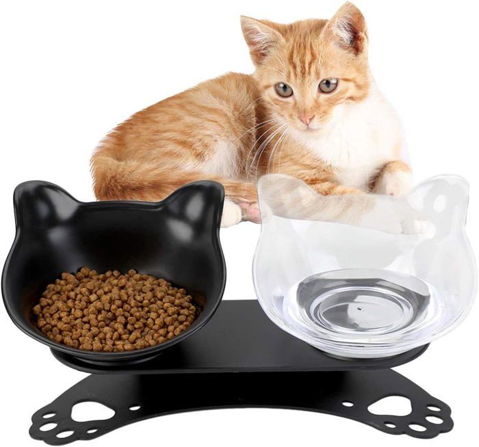 Meilleurs prix pour Gamelle pour chat, gamelles doubles pour chat avec support surélevé, gamelle antidérapante pour chat, gamelle double pour petits ch