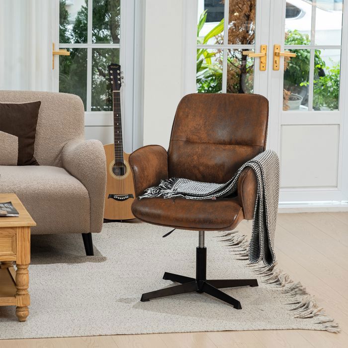 MEUBLES COSY Fauteuil avec Accoudoirs Pivotant et Réglable en Hauteur en Microfibre Marron Rétro vintage Pour Salon-THOMASINA