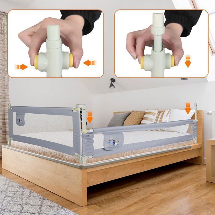 Barrière De Lit Enfant GYCF 180x30cm - Protection Bordure Anti-Chute, En Coton Doux, Pliable - A07