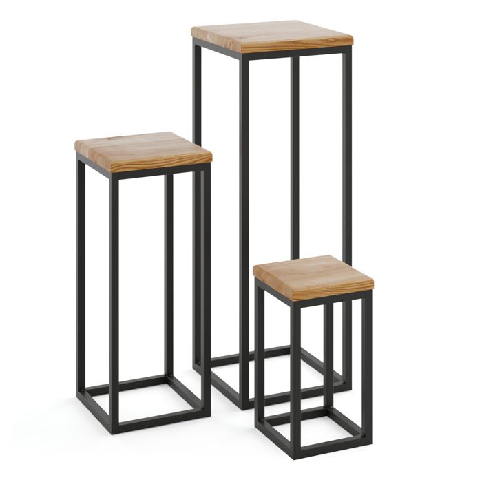 Support Métallique Pour Plantes Ou Décoration - Hauteur 28 Cm, Noir, Plateau 15x15 Cm, Fabrication UE