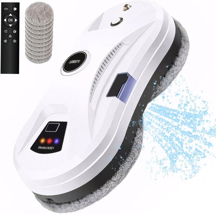 Robot Nettoyeur de Vitre Robot Laveur de Vitre Automatique avec Pulvérisation deau 5600pa Avec Télécommande et 10 Chiffons