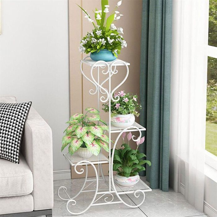 Porte Plantes - Métal Blanc- Support Pot de Fleurs - pour Balcon Salon Jardin 50 x 25 x 87 cm