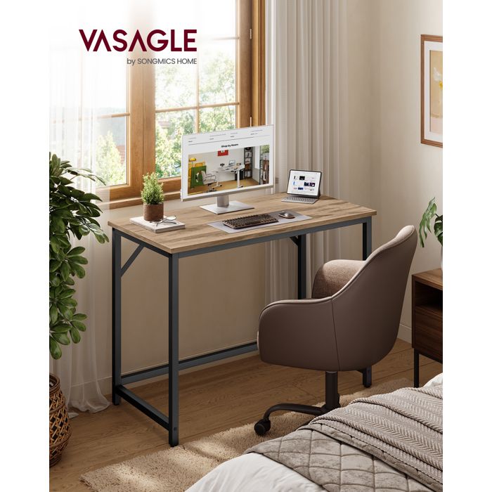 Bureau dOrdinateur Table 100 x 50 x 76 cm pour Bureau Chambre Salon Bureau Informatique Marron Camel et Noir d’Encre