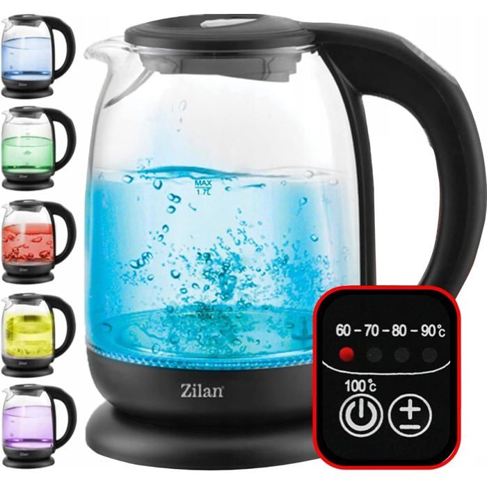 Bouilloire en verre au design intemporel en acier inoxydable avec éclairage LED bleu Indicateur Bouilloire en verre au design intemporel en acier inoxydable avec éclairage LED bleu Indicateur