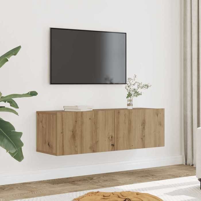 HSF®Meubles TV muraux 2 pcs - Meuble de rangement TV chêne artisanal 100x30x30cm kbq85605