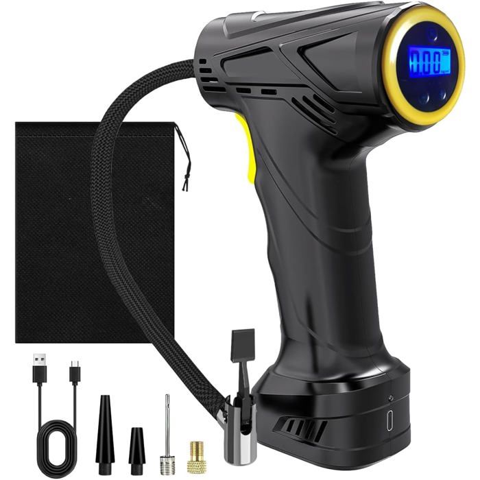Compresseur D'air De Gonfleur De Pneu 12V DC Pompe à Air Portable Avec Manometre Numerique Et Lumiere Led Urgence Pour Pneu De Voiture Velo Jusqu A 95349762