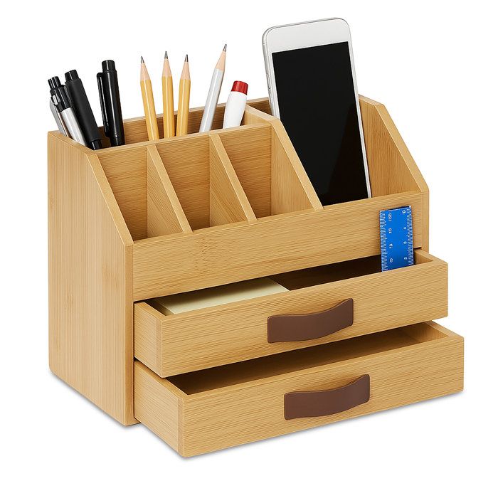 relaxdays Organiseur de bureau en bambou 7 compartiments relaxdays Organiseur de bureau en bambou 7 compartiments