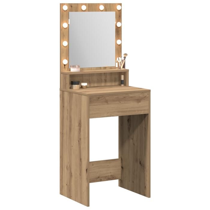 Coiffeuse avec éclairage LED - vidaxl - Chêne artisan - 50x41x135 cm - Beige - Rangements inclus - Éclairage LED intégré