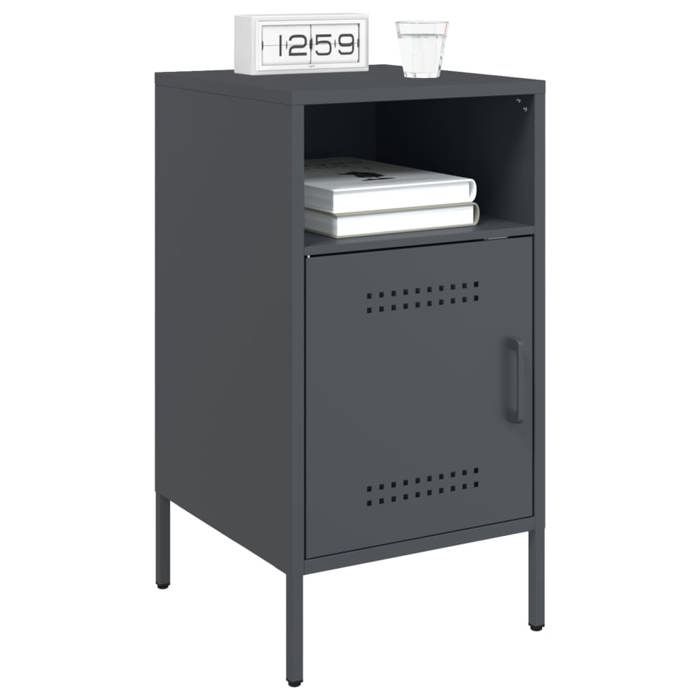 Table de chevet en acier - vidaXL - Anthracite - 36x39x68 cm - 2 compartiments - 1 porte - Pieds réglables