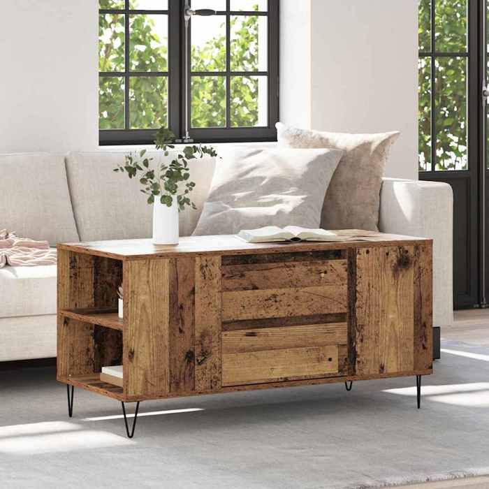 Table basse moderne contemporaine bois ancien en bois dingénierie tiroir de rangement 102 x 44 5 x 50 cm pour salon