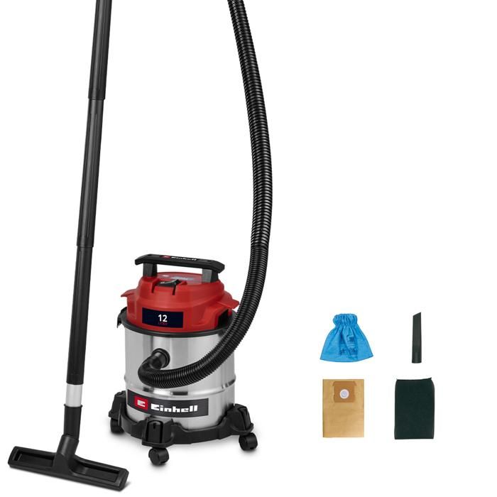 Einhell Aspirateur eaux et poussières TC VC 18121 180 mbar cuve de 12 sac collecteur de poussière et sac filtrant