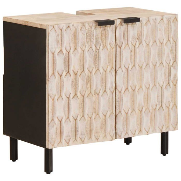 Meuble sous lavabo en bois de mangue - vidaXL - Blanc - 62x33x58 cm - Bois de mangue massif - Durable - Avec étagère