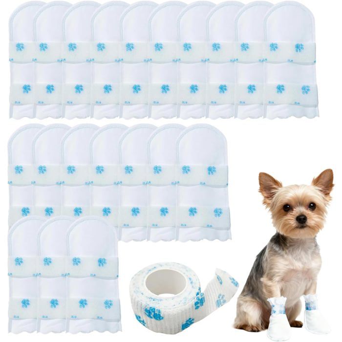 Chaussettes jetables pour chiens - ZGEER - Lot de 20 - Imperméables - Anti-léchage - Pour pattes blessées