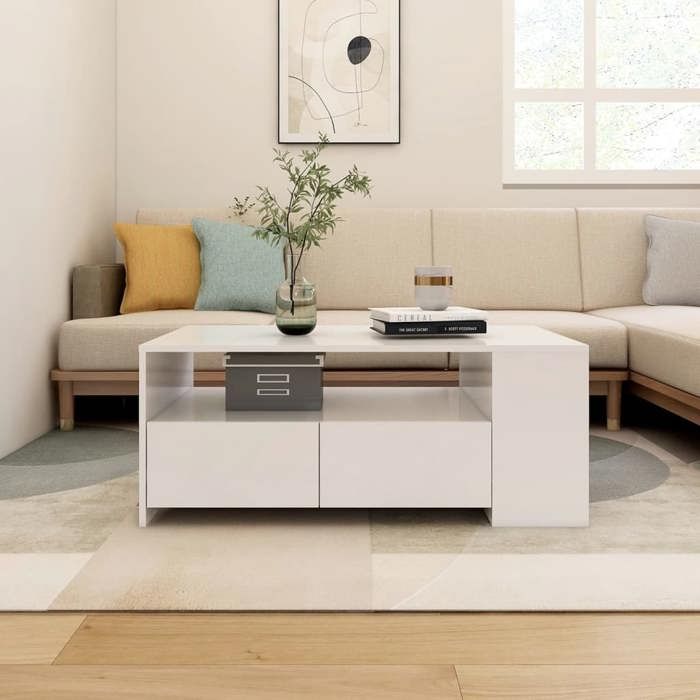 Blanc Table basse blanc 102x55x42 cm bois dingénierie - Table de salon H9091