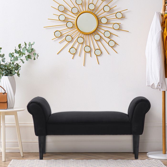 MOTHINESSTO597-Banc Entrée Bout de Lit Rembourré pour Chambre à Coucher Tissu à Voile Noir 102 x 36 x 51 cm