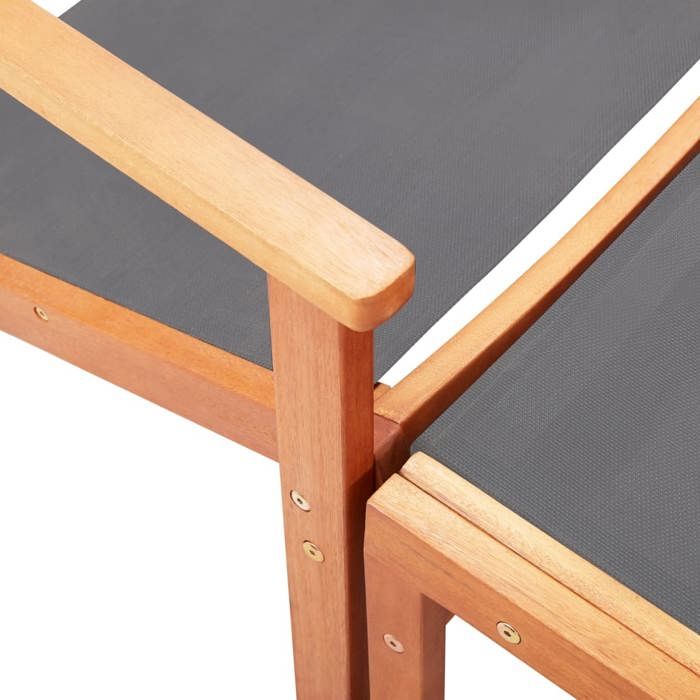 Chaise de jardin - 1 PLACE - et repose-pied Gris Eucalyptus et textilène CC2512
