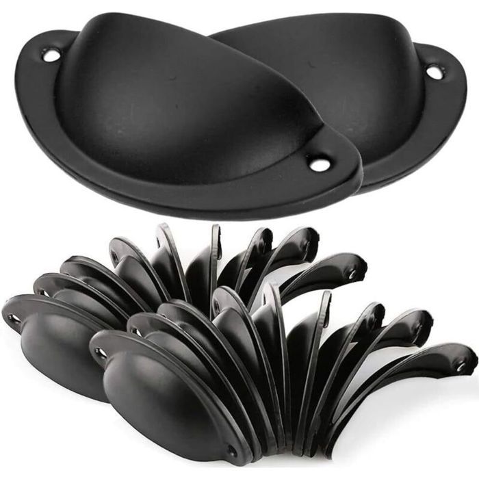 Poignées meuble - OKZ - Lot de 20 - Noir - Fer - Pour tiroirs et placards