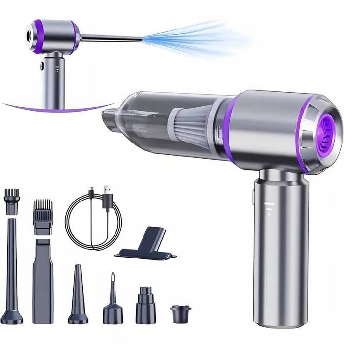 Aspirateur Portable Sans Fil 20000PA Haute Puissance Mini Souffleur et Pompe à Air Compressé 4-en-1 avec Moteur Brushless pour Vo