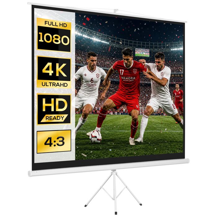 Écran de projection avec trépied - HOMCOM - 120 pouces 4k hd 4:3 pliable réglable en hauteur home cinéma - métal - blanc