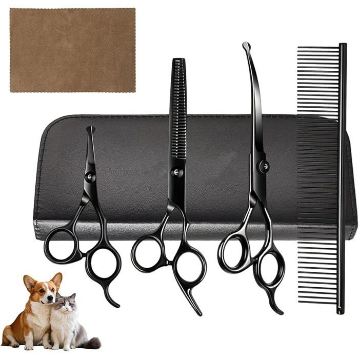 Ciseaux de Toilettage Professionnels pour Chiens et Chats en Acier Inoxydableavec Embouts de Sécurité RondsEnsemble de Ciseaux