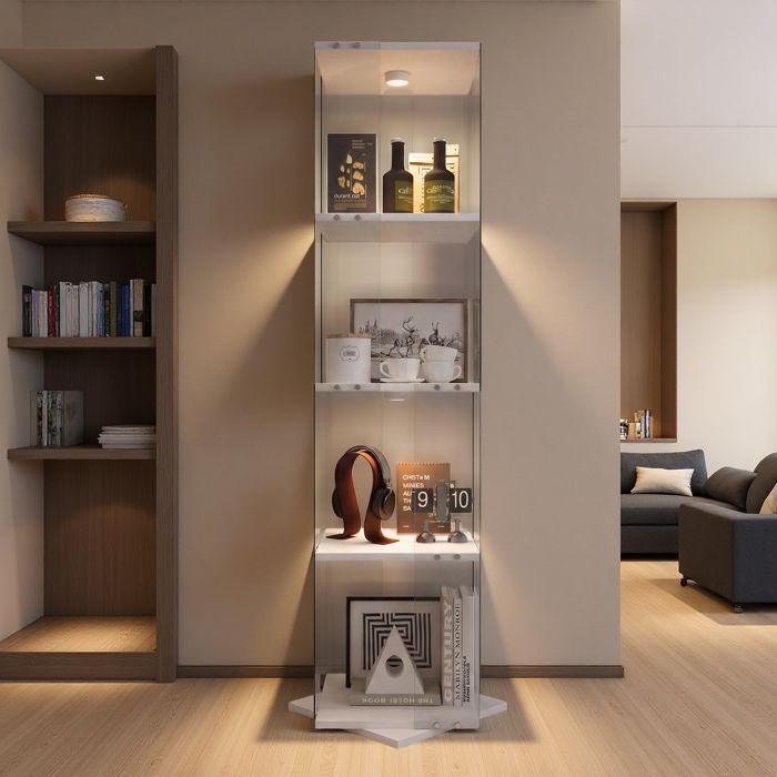 Vitrine dangle - URBANLUXE - Blanc - Éclairage LED - 4 étagères - 38x38x160 cm
