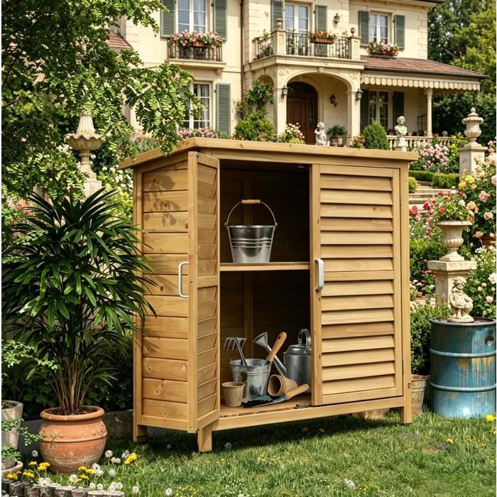 Armoire de Rangement dextérieur avec 2 Portes à Persiennes et Étagère Intérieure - MODENVIE - Jardin 87×46 5×96 5 cm
