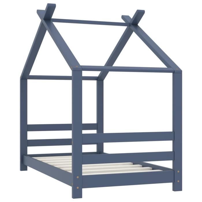 Cadre de lit enfant - AKOZON - 70x140 cm - Bois de pin massif - Gris - Cabane dans les arbres