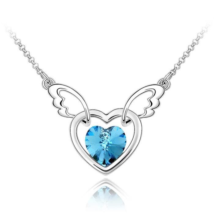 Pendentif Cœur Avec Ailes En Laiton Bleu Métallisé - Taille 3.1 Cm, Référence N°2690, Neuf Parfait