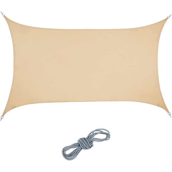 Voile D'Ombrage Tectake 2x3 M - Protection UV 87%, HDPE Respirant, Kit De Montage Complet