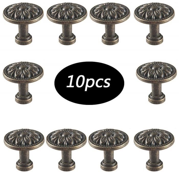 VOSAREA 2Pcs Boutons De Meuble à Fleurs En Céramique Vintage Rose Forme Armoire Tire Poignée De Porte Pour Meubles De Placard De Cuisine (Bronze Blanc