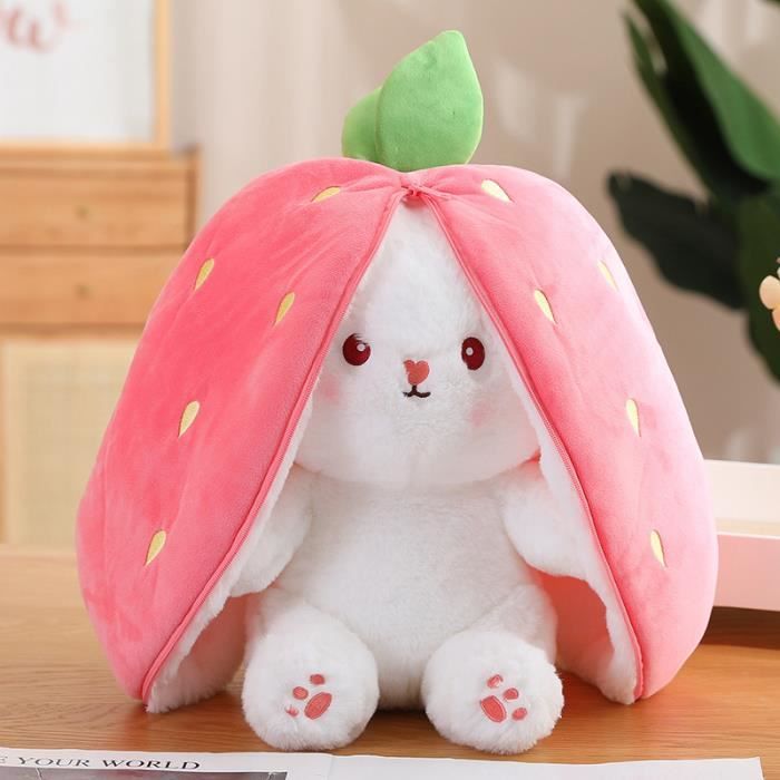 Lapin aux fraises 35 cm Kawaii lapin en peluche r versible