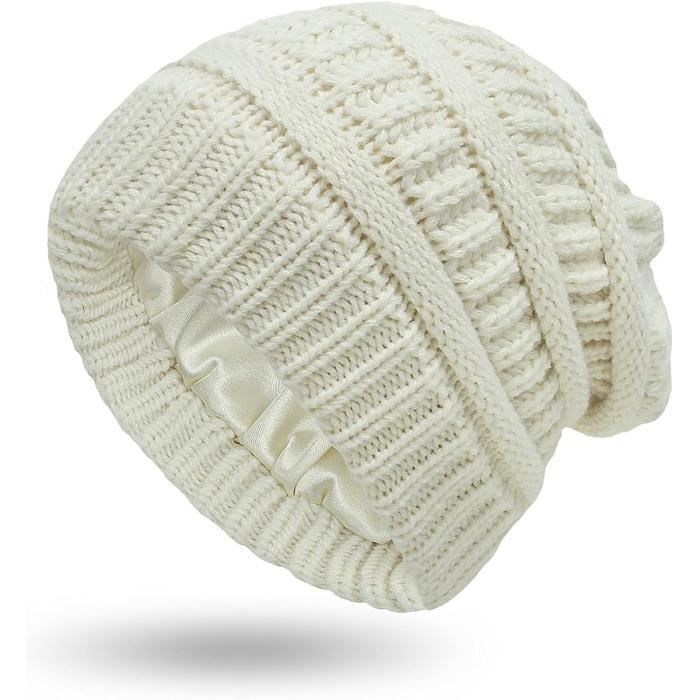 Bonnet épais doublé en Satin pour homme et femme, bonnet en tricot