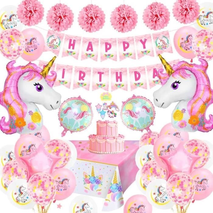 Fête Enfant 16 Invités Kit Décoration Anniversaire Licorne 96 Pièces - Pour 16 Invités | Assiettes, Gobelets, Ballons, Serviettes - Thème Fille Decoration Anniversaire Princesse