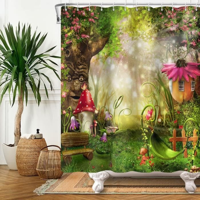 Sollbry Rideau De Douche Boho Feuilles 180x180 Cm, Art Abstrait Moderne Feuilles Vertes Fleurs De Soleil Blanc Lavables En Textile Rideau De Bain Impermeable Pour Baignoire Avec 12 Crochets 85467458