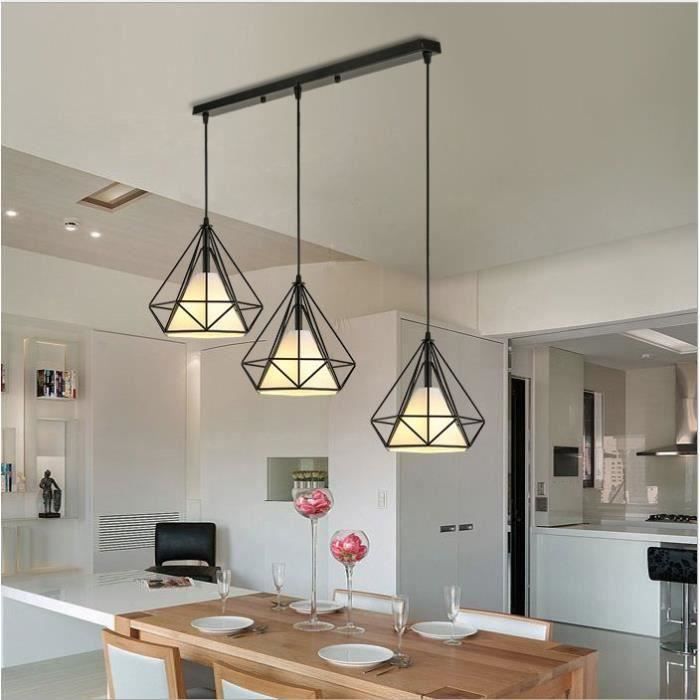 ANKAMAL ELEC Lustre Cage Contemporain - Forme Diamant - 25cm - 110-221V - Noir