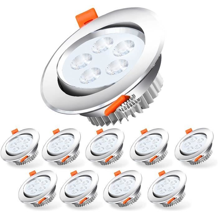 Lot De 5 Spots LED Encastrables Ultra-plats 5W Orientables - Blanc Chaud 3000K - 230V - IP23 - Marque B.K.Licht