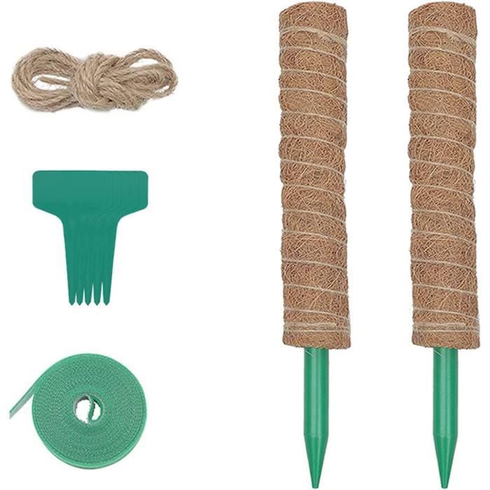 Tuteur Plante Grimpante En Fibre De Coco - 2x60cm, Pliable, Avec Corde Jute, Pour Monstera, Plantes D'intérieur