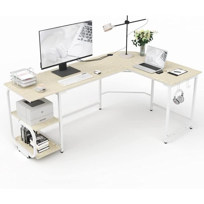 Seventable Bureau d'ordinateur réversible en forme de L avec lumières