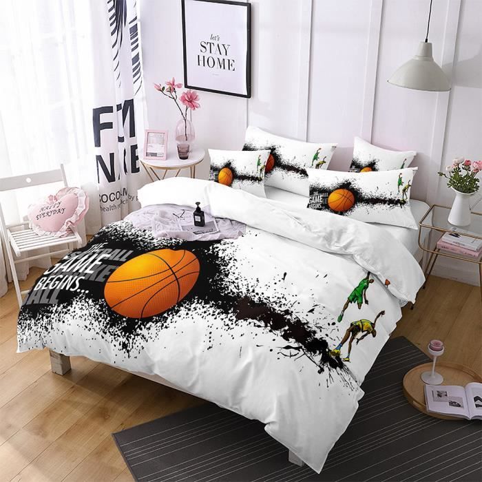 Treer Housse de Couette, ado garçon Fille 3D Basketball Parure de Lit pour  1/2 Personnes avec Housse Couette avec Fermeture Éclair 2 Taies d'oreiller