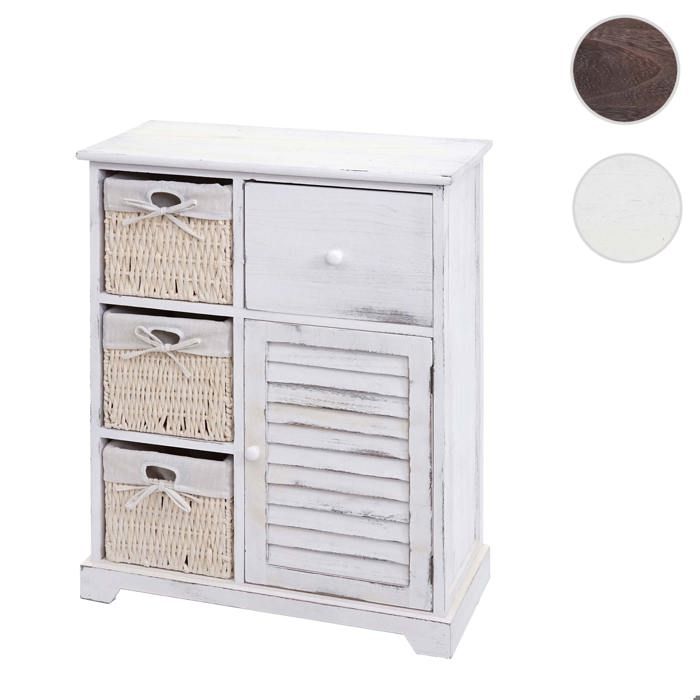 Commode HWC-H21 en bois massif 80x60x30cm blanc miteux