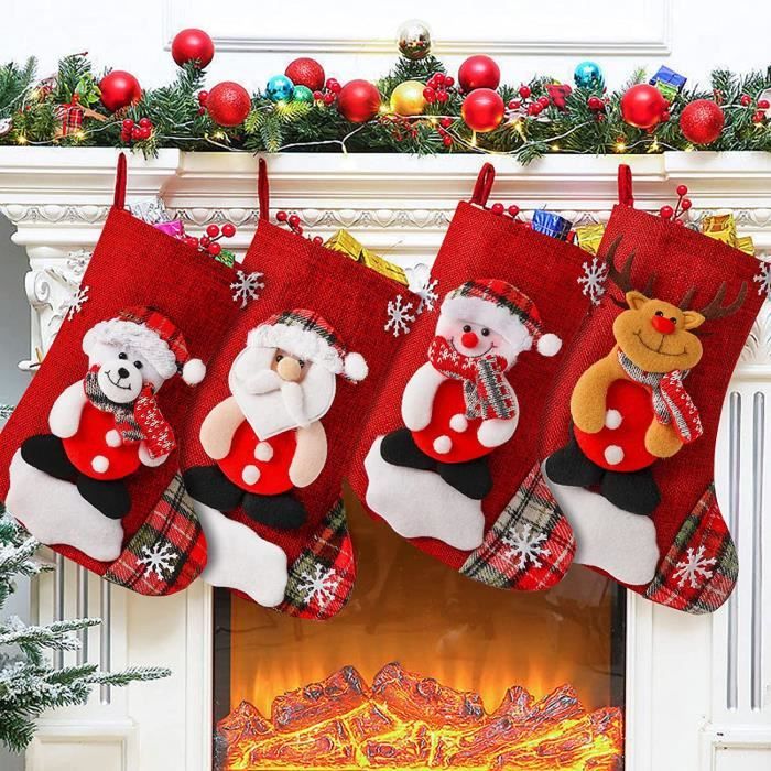 Grande Chaussette De Noël à Suspendre - 48x23 Cm, Velours, Décoration Sapin Ou Cheminée, Couleur Vin