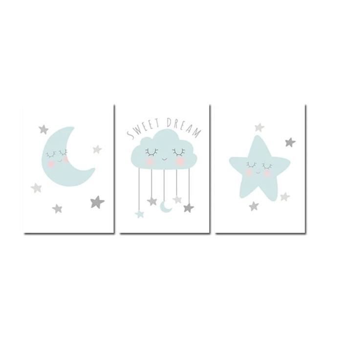 Affiche naissance Nuage étoile - Cadre motif bouleau