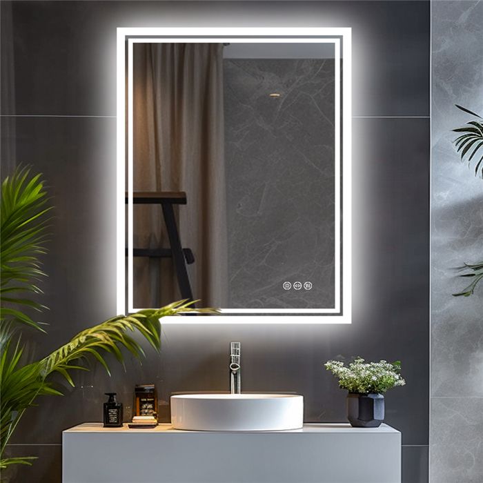 Miroir De Salle De Bain LED Moderne Denver - Bluetooth, Météo, Interrupteur, Argenté
