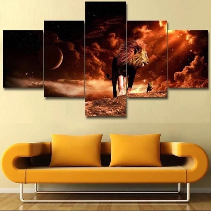Tableau Mural Lion Abstrait En 5 Parties – Impression Sur Toile Non Tissée, Style Graffiti Coloré - 10